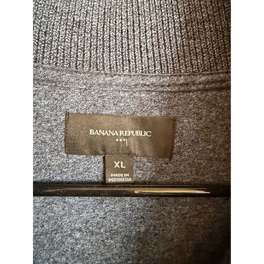 Banana Republic Mens XL Full Zip Mock Neck Sweater Heather Charcoal Blue Ribbed - Picture 3 of 3